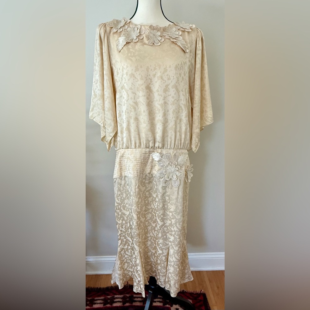 Silk Floral Cream Midi Dress